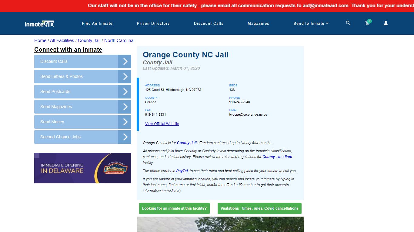 Orange County NC Jail - Inmate Locator - Hillsborough, NC