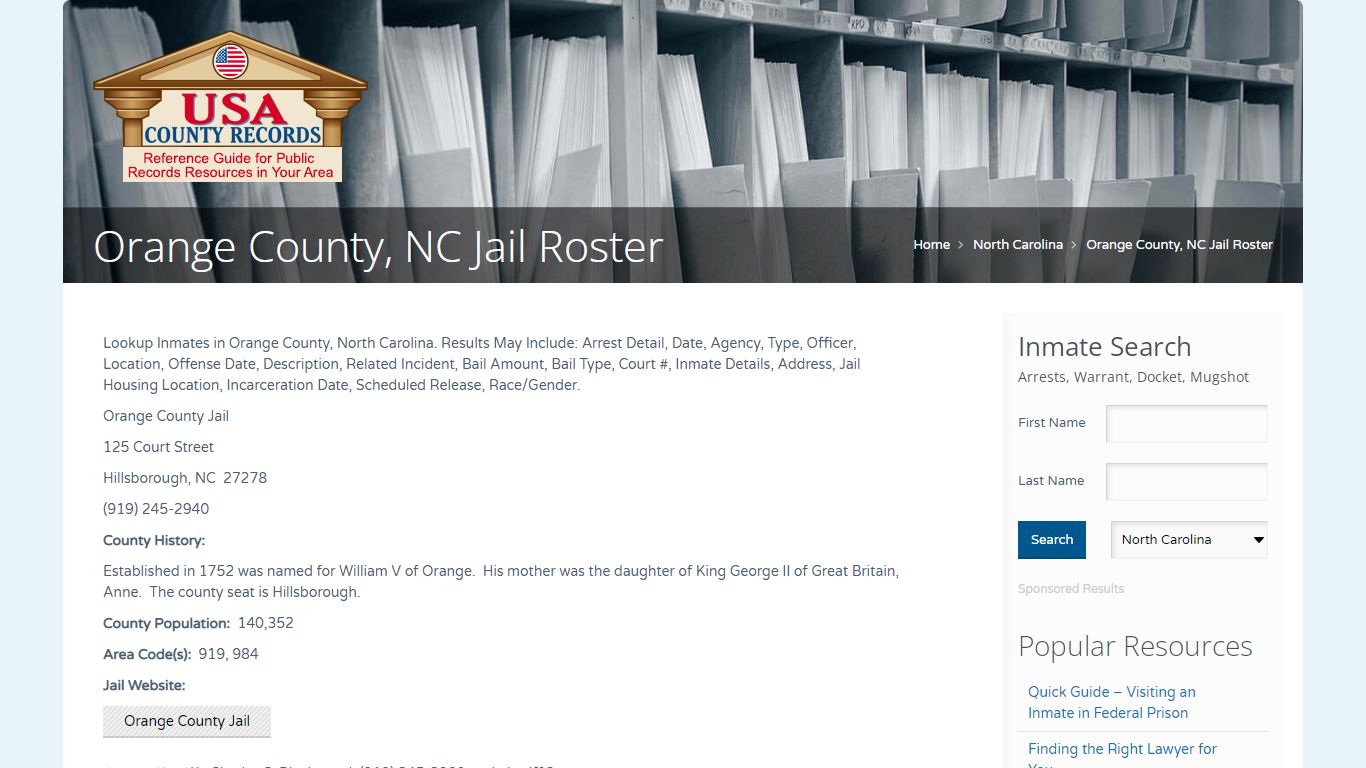 Orange County, NC Jail Roster | Name Search